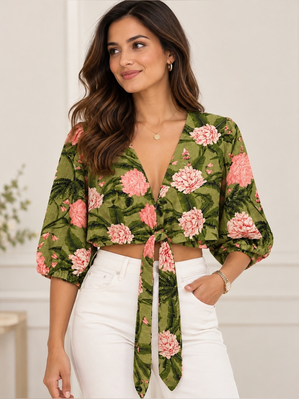 Agua Bendita x Target Peony Tie Wrap Top (NWT)